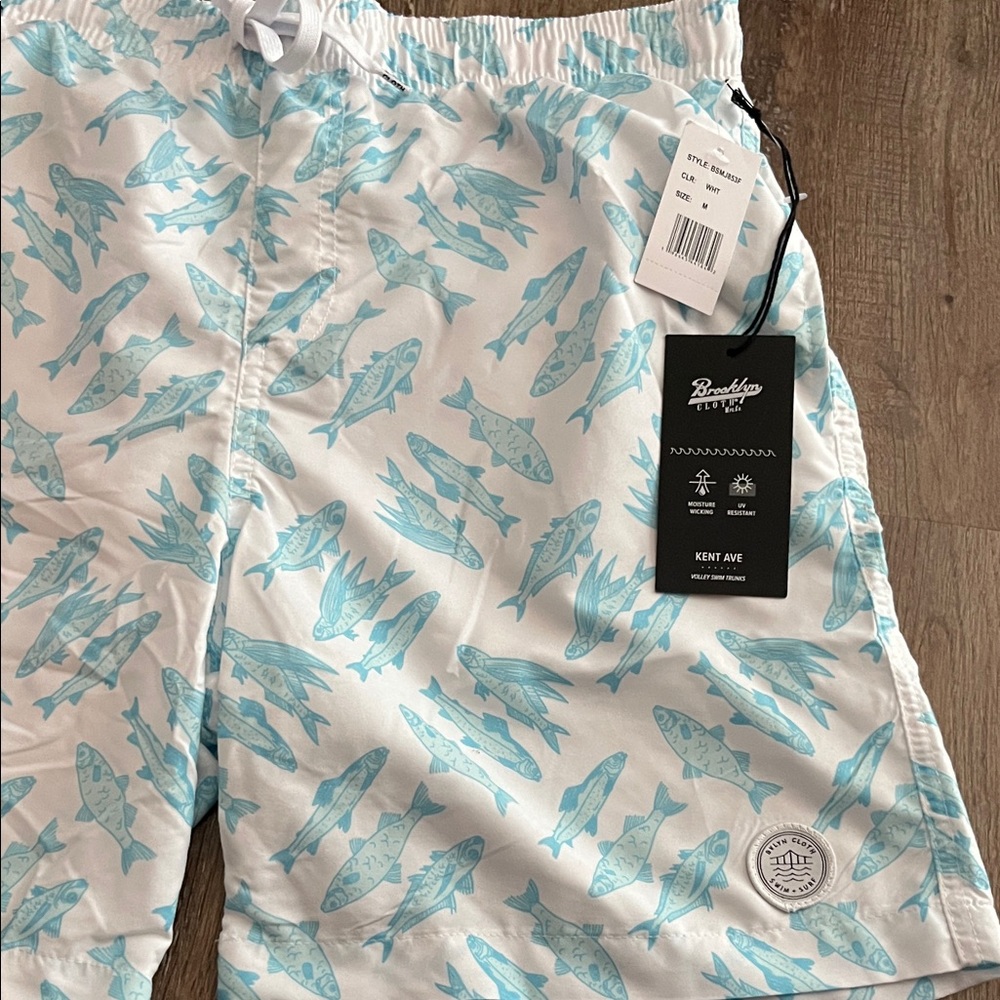 Brooklyn Cloth Aqua Fish Pattern Volley Swim Trunks